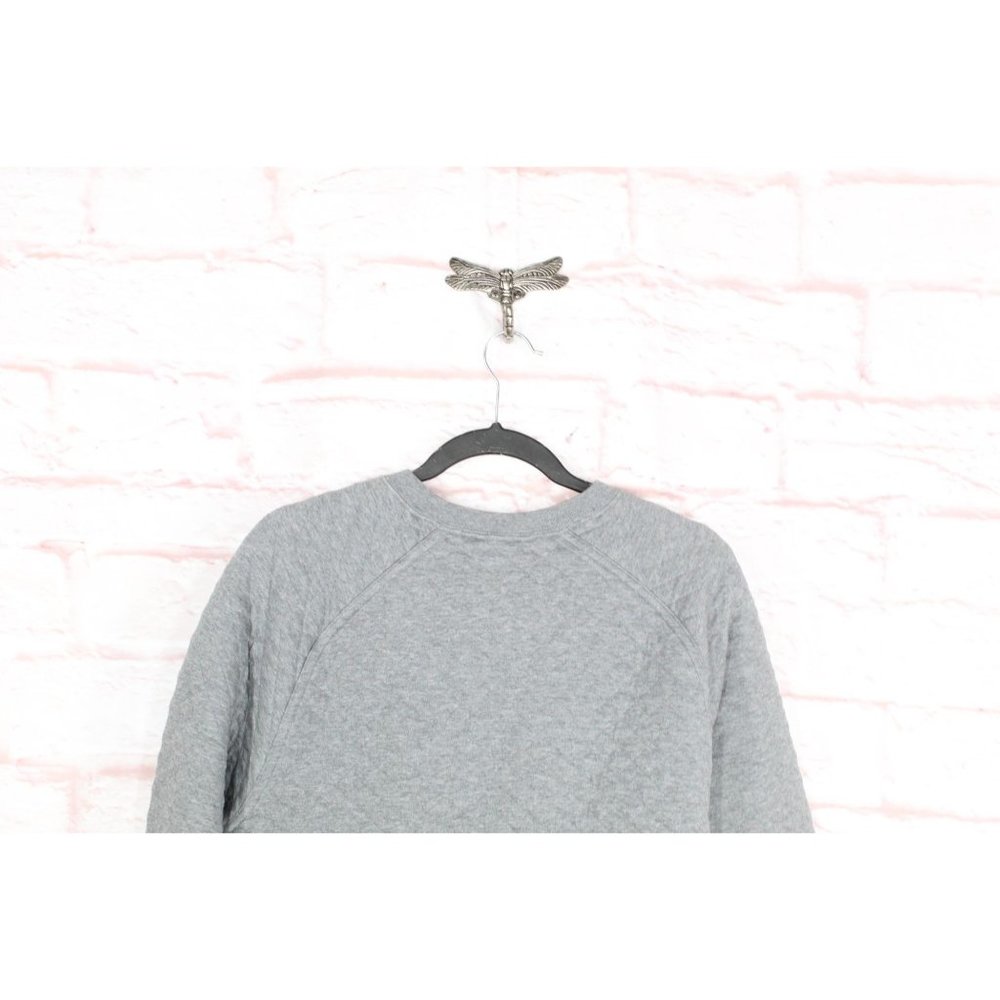 LL Bean Gray Heather Quilted Crewneck Cozy Comfort Pullover Sweatshirt L - Picture 8 of 11